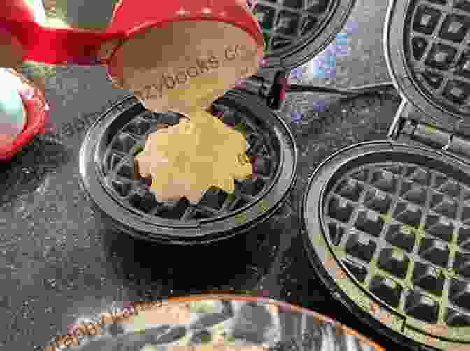 A Skilled Chef Pouring Waffle Batter Onto A Hot Waffle Iron Brunch On A Dime: Delicious Waffle Recipes